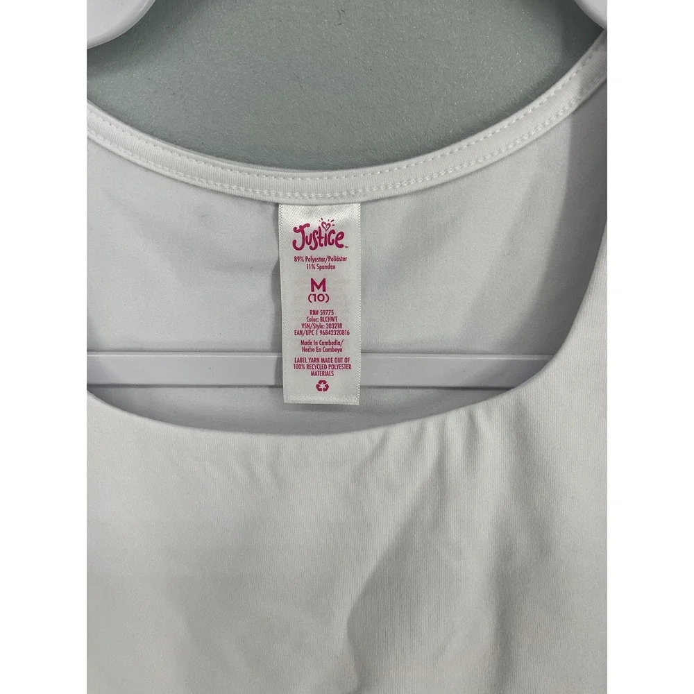 Justice Girls Cap Sleeve Seamless Top White Square Neck M 10